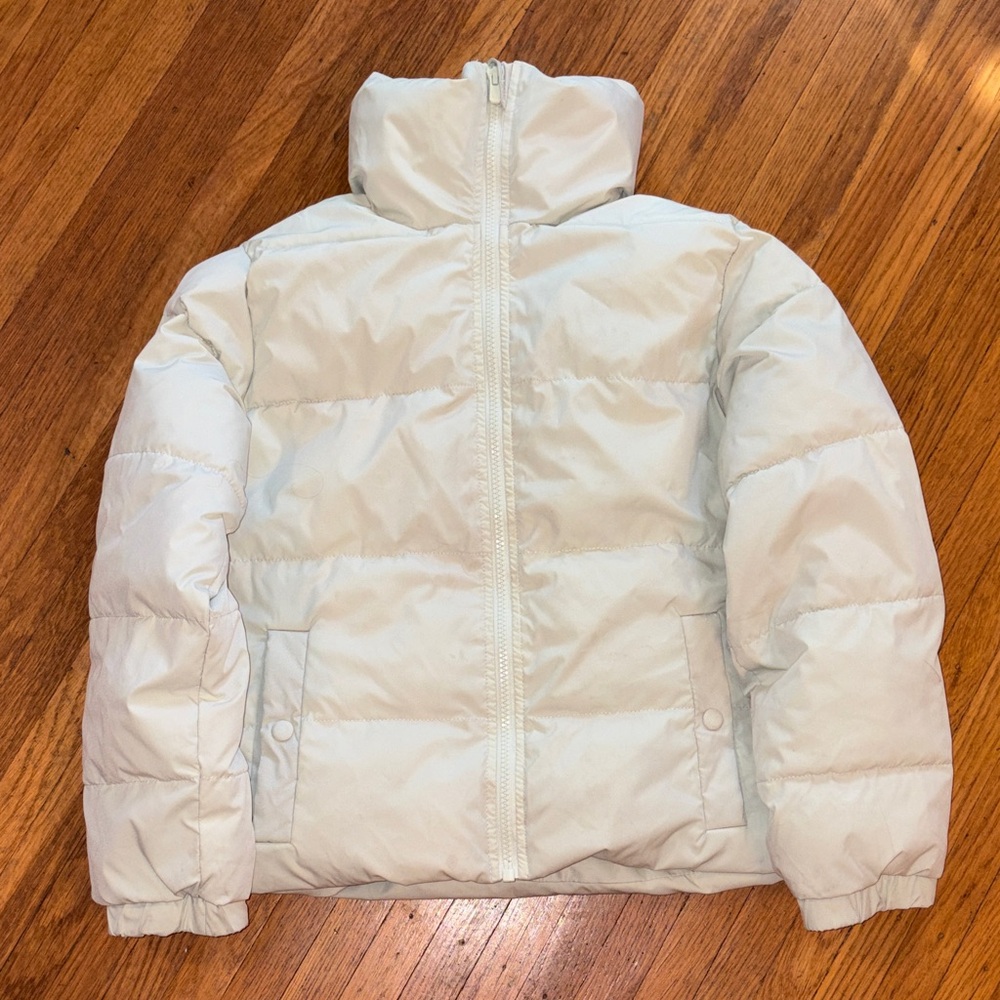 art class Pale Green Puffer Jacket with High Collar